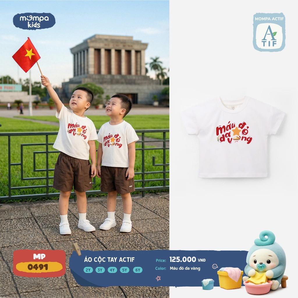 [THẾ HỆ YÊU NƯỚC] Áo cộc tay BST "Em Bé Việt Nam" Mompa Cotton Actif 2-6 tuổi 0488