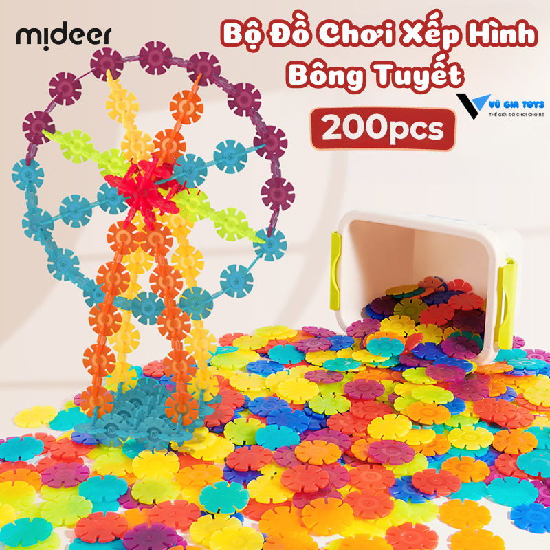 Đồ Chơi Lắp Ghép,Xếp Hình 3D Mideer Snowflake Blocks - Hộp Ghép Hình 200 Chi Tiết Nhiều Màu Sắc Cho 