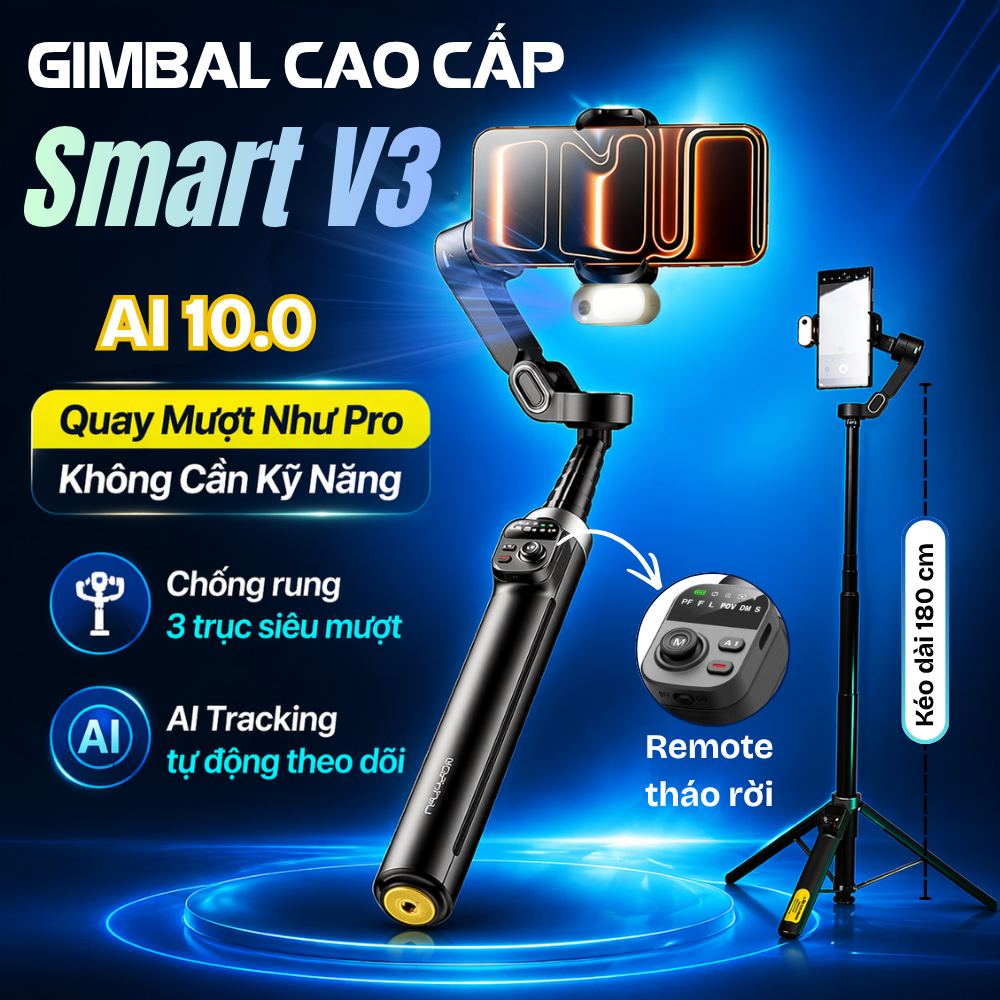 Gimbal chính hãng AOCHUAN Smart V3, Gimbal chống rung cho điện thoại nâng cấp  2026