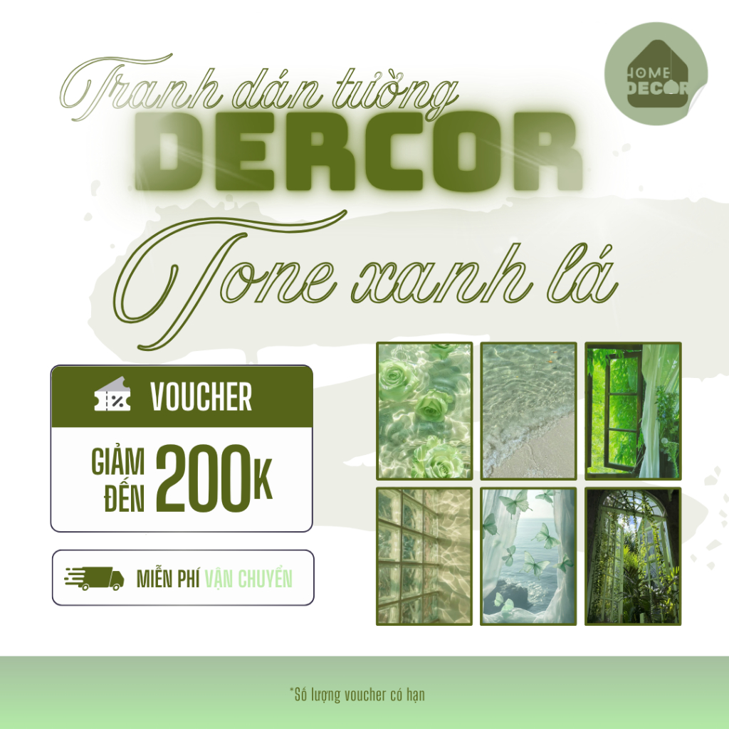Tranh trang trí chủ đề PHONG CẢNH dán tường Atwork Đèn Decor tone XANH LÁ hiện đại trang trí phòng