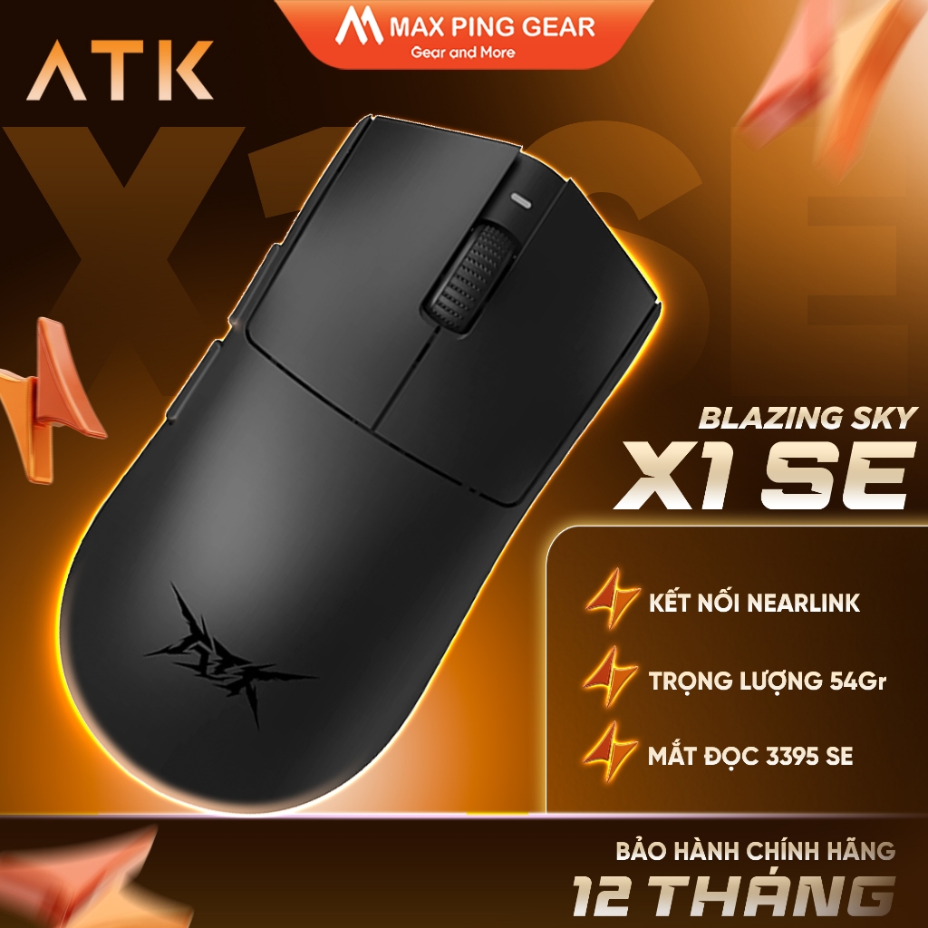 [HỎA TỐC] Chuột không dây Gaming ATK X1 SE Tri-mode Wireless  | CHÍNH HÃNG | - Black - Maxpinggear