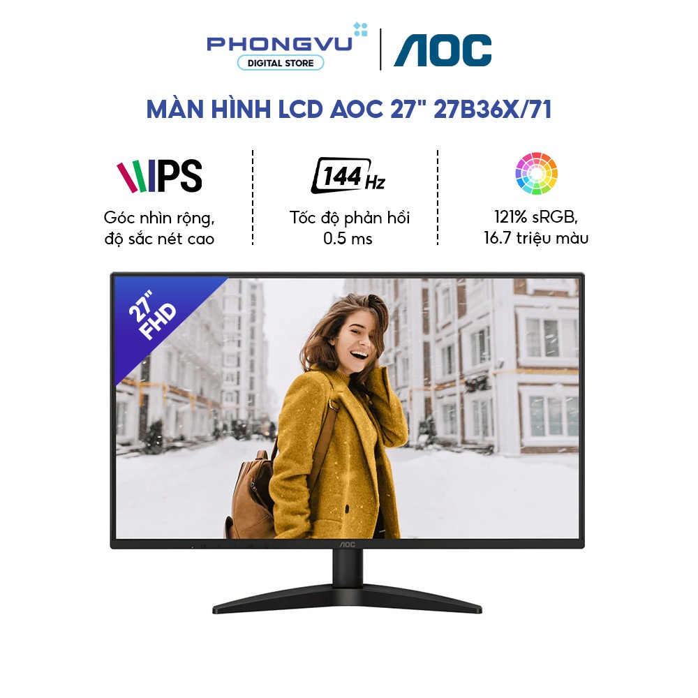 Màn hình AOC 27B36X/71 - 27 inch - FHD 1920 x 1080 - IPS - 144Hz - 0.5ms - Bảo hành 36 tháng