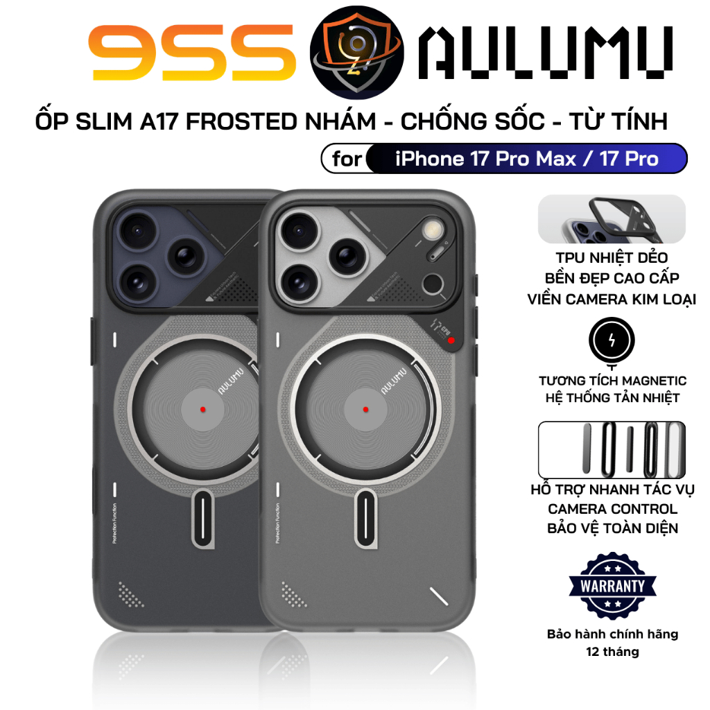 Ốp Lưng Aulumu cho iPhone 17 Pro Max / 17 Pro, Frosted Case - Camera Control, Tản Nhiệt, Vòng Từ Tín