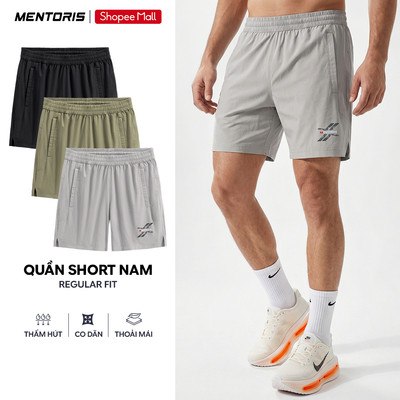 Quần Short Thể Thao Nam MENTORIS Vải Kaki Gió Cao Cấp, Form Regular Fit,Cạp Chun Dây Rút  MASA26S012
