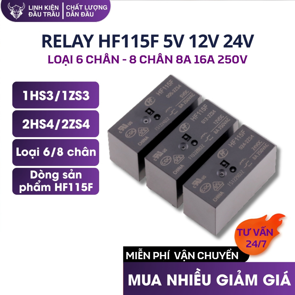 Relay Rơ le HF115F 24V 12V 6 chân 8A/250V 024-1HS3/ 012-1HS3 linh kiện đầu trâu