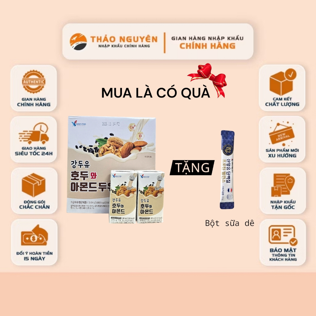 [Date 2027]Sữa Hạt Óc Chó Hạnh Nhân Hàn Quốc Kang's Foods 190ml, sữa hạt kang food