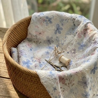 Vải cotton boi thêu họa tiết hoa lá (SLx0.5m khổ 1.4m) may quần áo, làm đồ handmade, khăn bàn, rèm