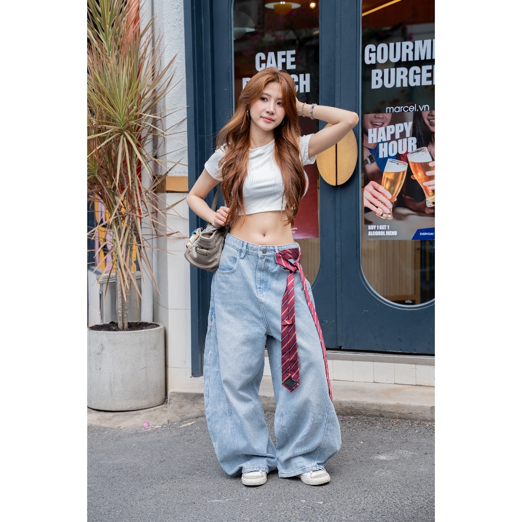 Quần Jean Ống Bí Cho Nữ Dễ Phối Cá Tính Chất Liệu Denim Đứng Form Wash Vintage Quần Rộng IDYLLIC | BigBuy360 - bigbuy360.vn