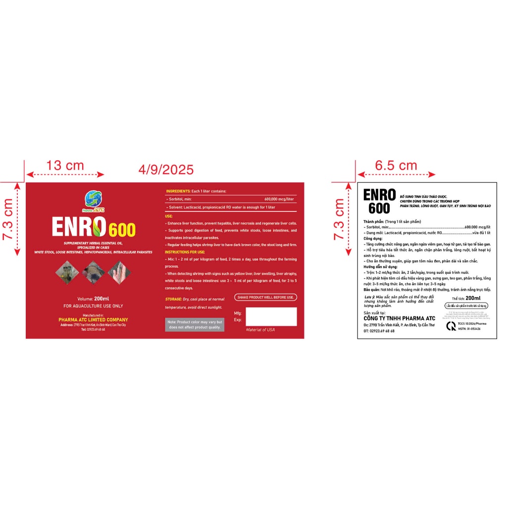 TINH DẦU THẢO DƯỢC ENRO 600 CHUYÊN DÙNG TRONG CÁC TRƯỜNG HỢP PHÂN TRẮNG, LỎNG RUỘT, GAN TỤY, KÝ SINH