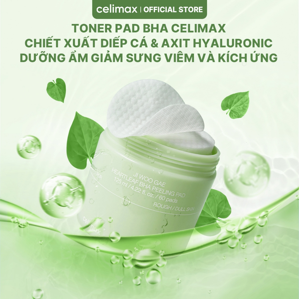 Toner Pad Tẩy Tế Bào Chết Celimax Ji Woo Gae Heartleaf BHA Peeling Pad 125ml/ 60pads