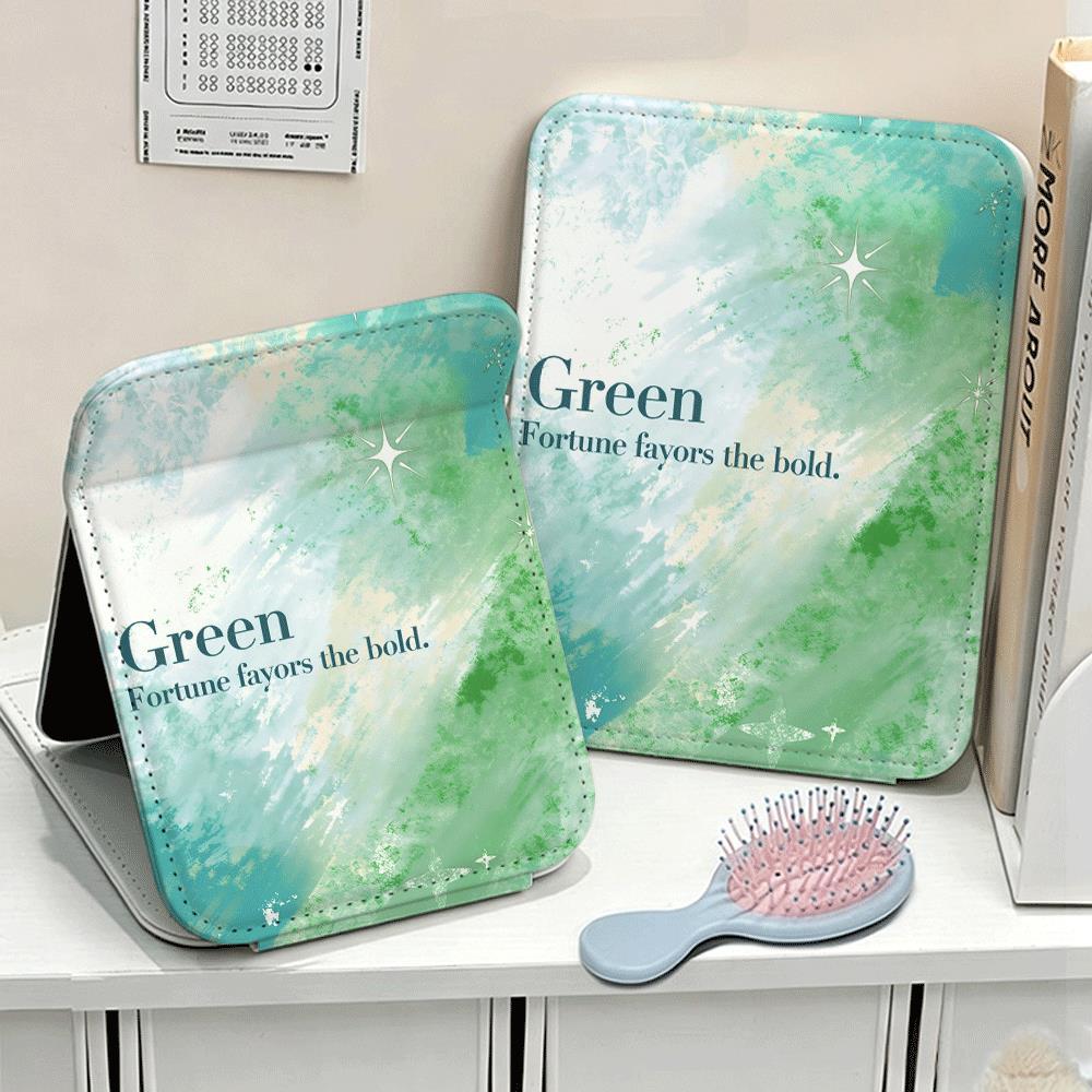 Gương trang điểm xanh lá cây Aomori, da mềm, di động, gấp đôi mặt, dành cho ký túc xá sinh viên và v