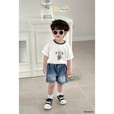 Quần short jean Beemo phối tui hộp vải jean đứng form cho bé đi học, đi chơi từ 9-24kg 6044QHB