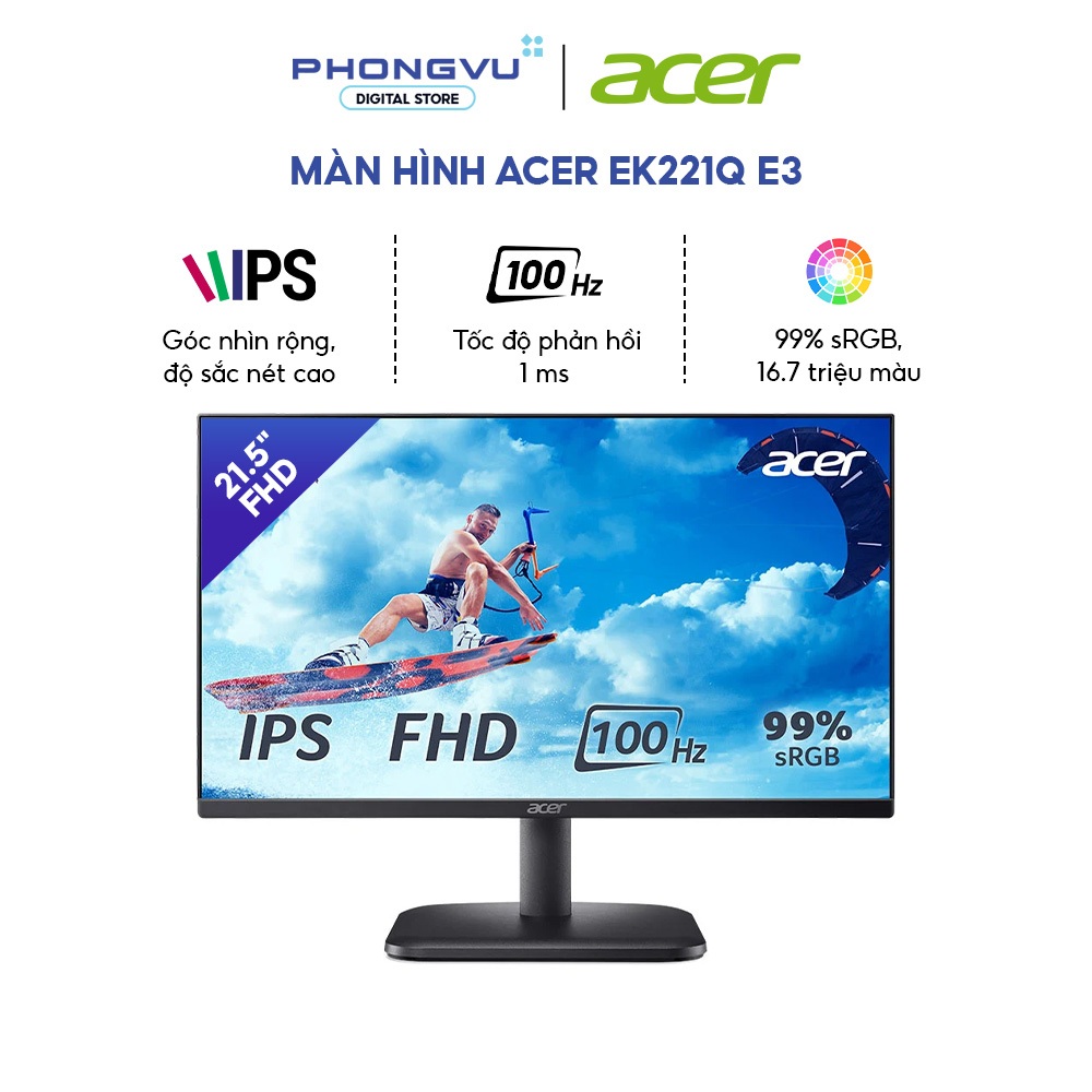 Màn hình Acer EK221Q E3 21.5 inch - FHD 1920 x 1080 - IPS - 100Hz - 1ms - Bảo hành 36 tháng