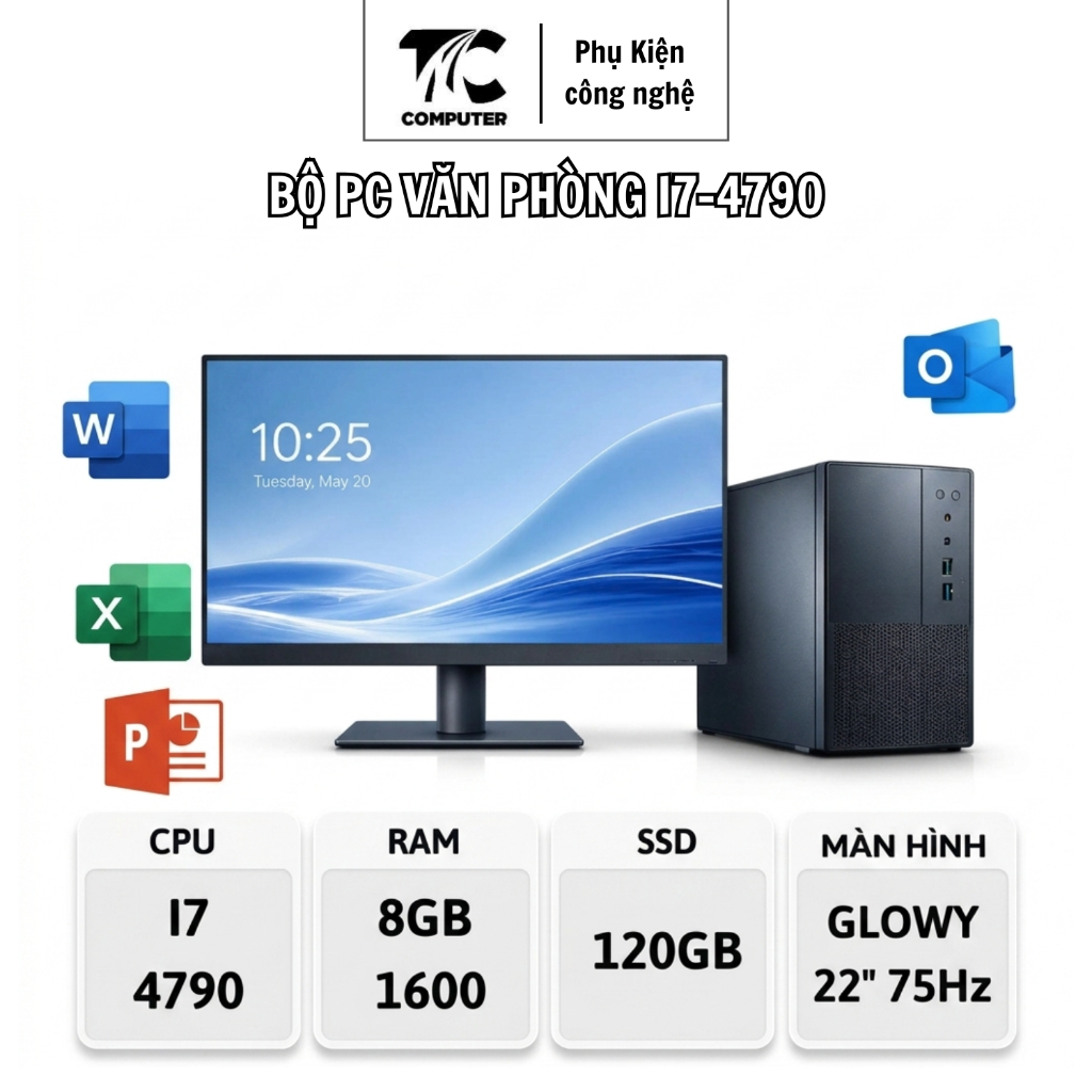 PC Văn Phòng CPU Core i7 - 4790 | RAM 8G | SSD 120G | Màn Hình 22 Inch Bảo Hành 24 Tháng