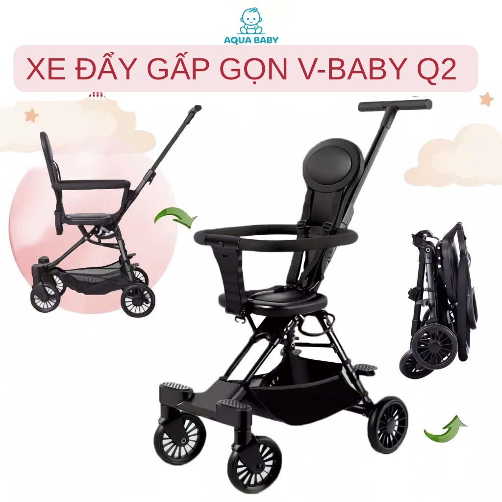 ( HỎA TỐC) Xe Đẩy Cho Bé Gấp Siêu Gọn Đảo Chiều Tiện Lợi V-BABY Q2