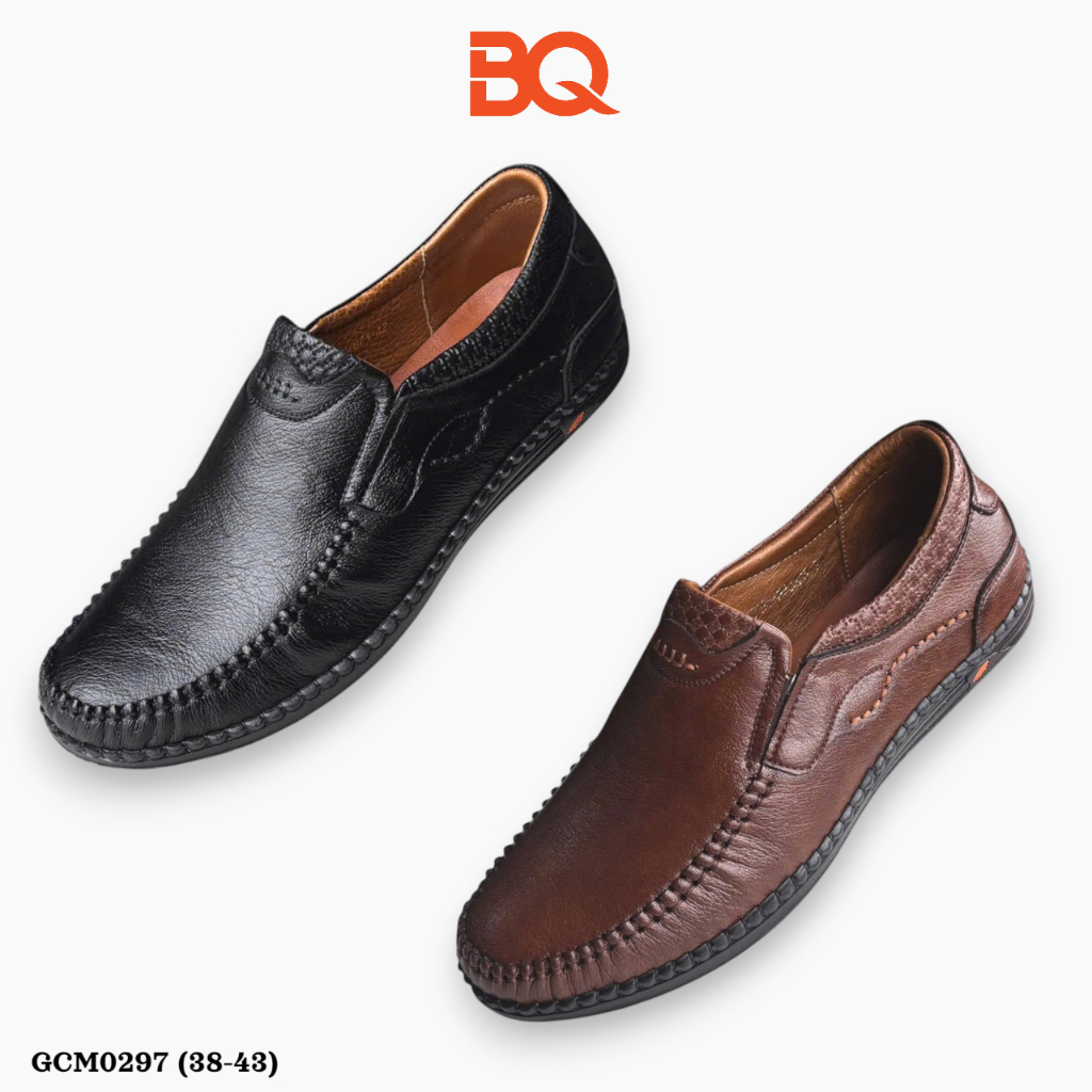 BQ | Giày nam size 38-43 Giày mọi da bò cao cấp may viền trẻ trung đế cao su êm chân GCM0297
