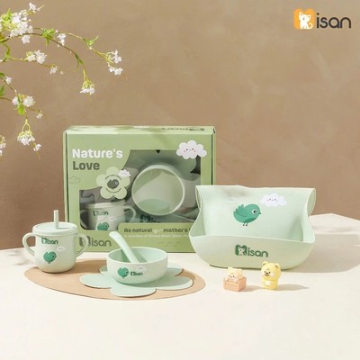 [QUÀ TẶNG-GM00232] Set Ăn Dặm Silicon 4 Chi Tiết Misan, 4 Món Bát-Thìa-Cốc-Yếm [Không bán]
