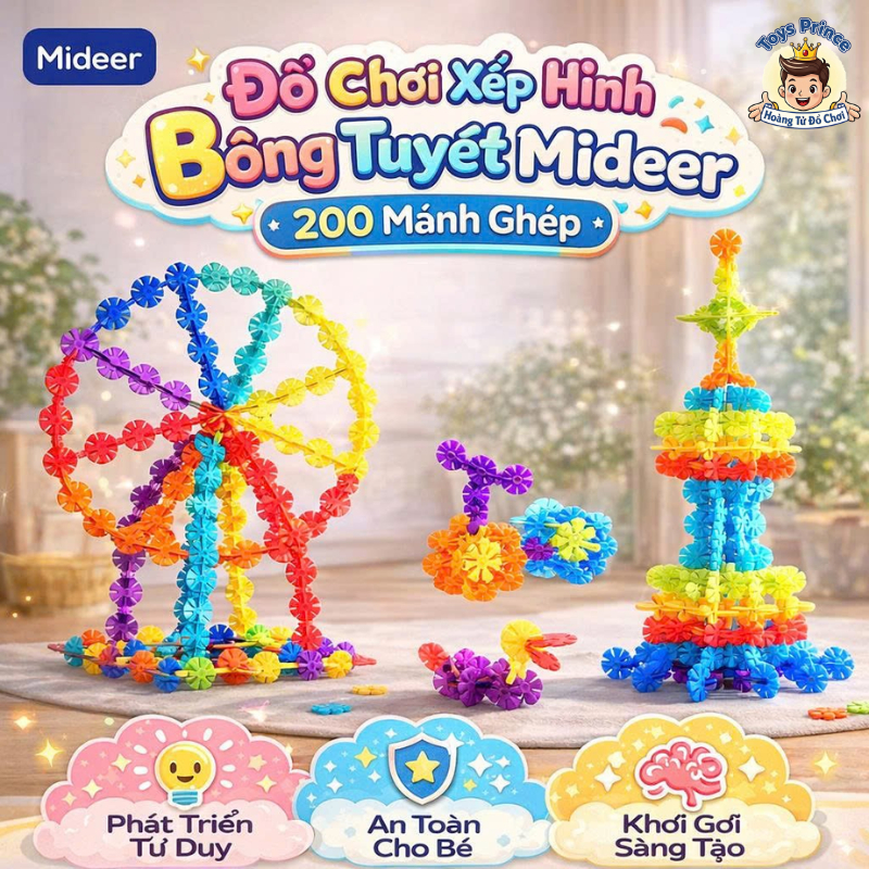 Đồ Chơi Xếp Hình 3D 200 Mảnh Kèm Sách Hướng Dẫn Cho Bé-Hộp Ghép Hình Mideer Snowflake Blocks Giáo Dụ