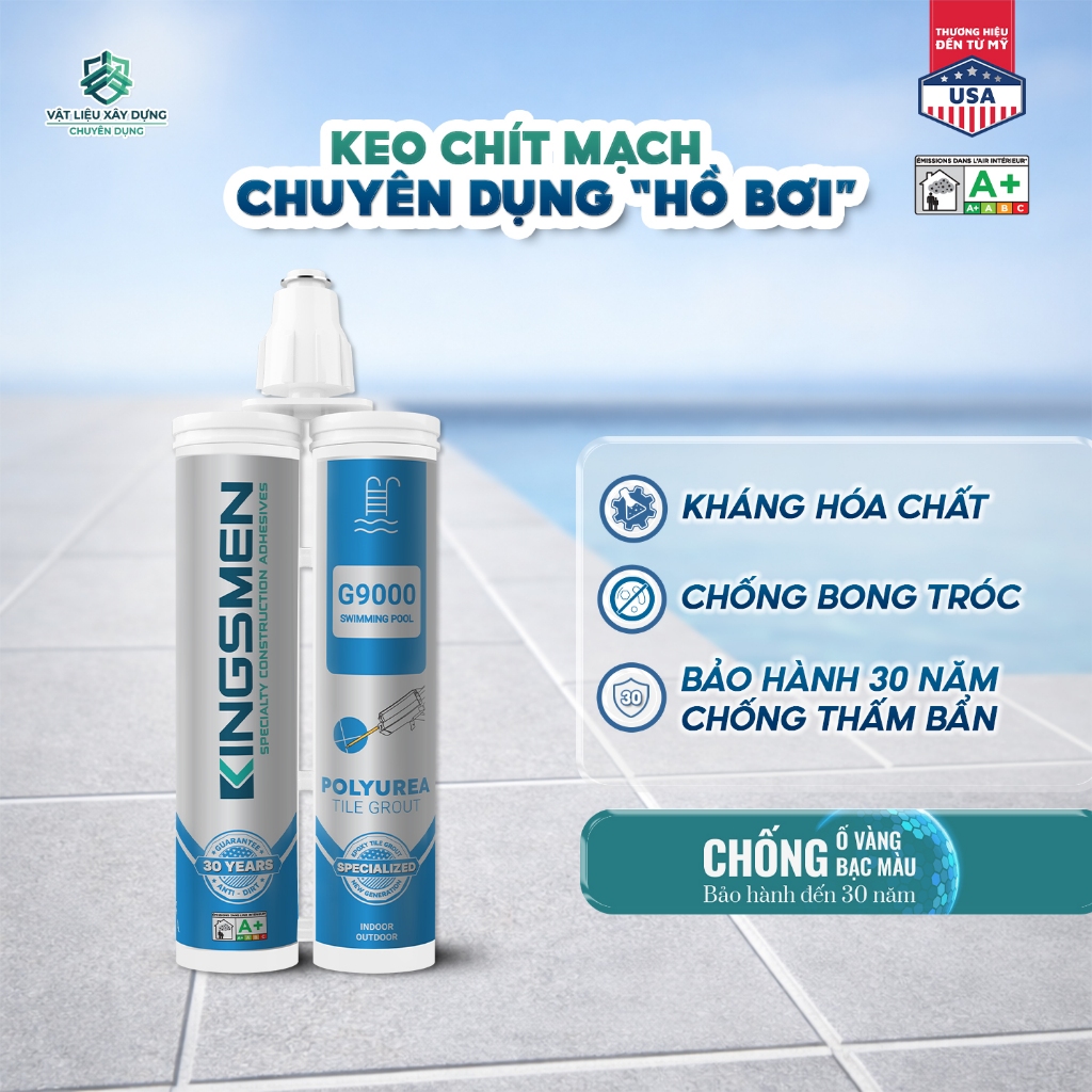 Keo ron gạch epoxy 2 thành phần Kingsmen G9000 chuyên dụng cho hồ bơi chống thấm, chống bám bẩn