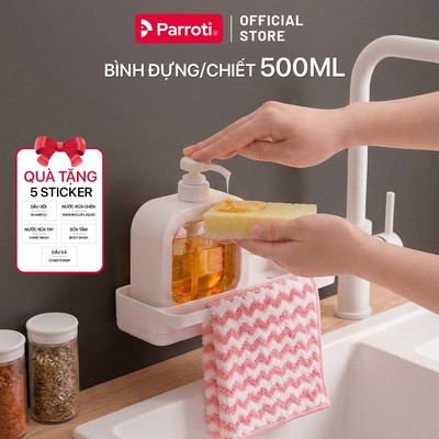 Bình đựng nước rửa chén, xà phòng, nước rửa tay, dầu gội 500ml, Chai đựng dung dịch trong suốt ấn tay Parroti - TD500
