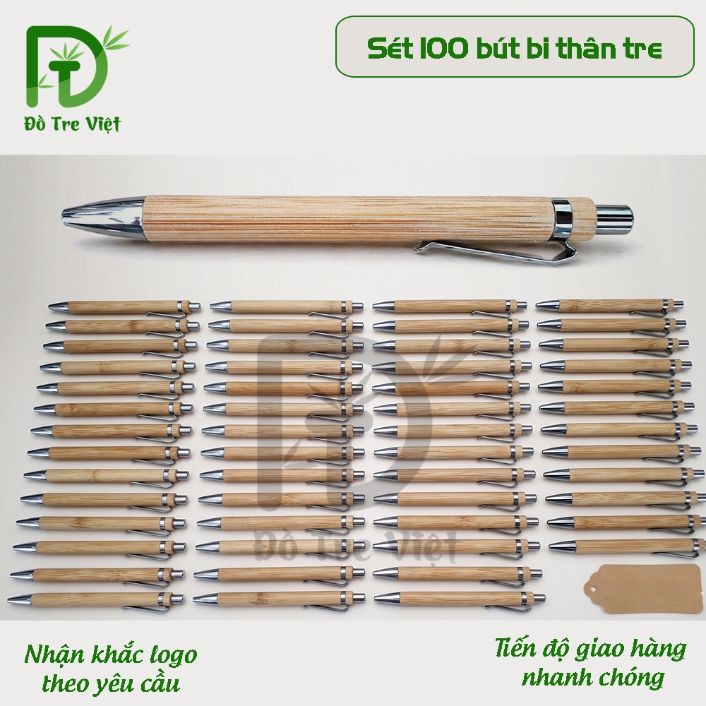 Sét 100 bút bi thân tre, bút bi giá sỉ