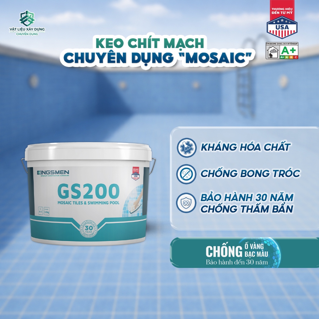 Keo chà ron gạch 2 thành phần Kingsmen GS200 chuyên dụng cho hồ bơi, gạch mosaic chống bong tróc nứt