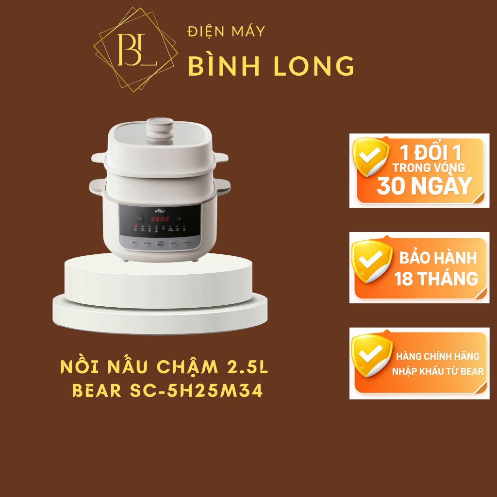 Nồi nấu chậm Bear 2.5L SC-5H25M34 (Bản Quốc Tế) - Điện Máy Bình Long