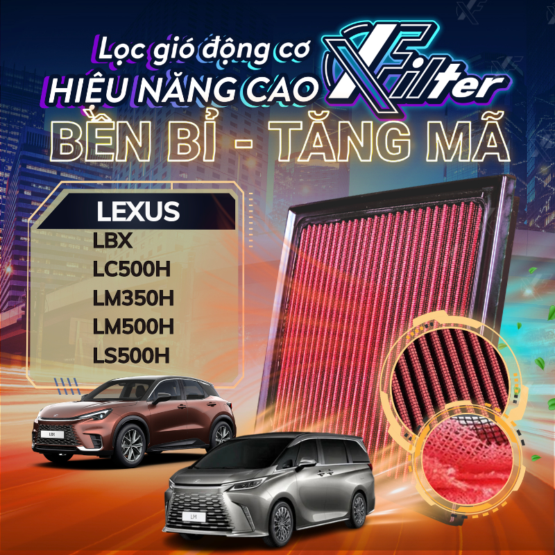 Lọc Gió Động Cơ Lexus LBX, LC500h, LM350h, LM500h, LS500h. Lọc gió Xfilter hiệu năng cao, lọc máy