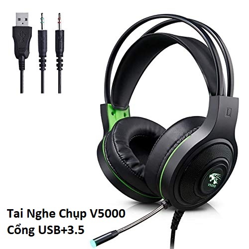 Tai Nghe Chụp V5000 Cổng USB+3.5 và Tai nghe chụp tai GKH020 siêu dễ thương. LKP
