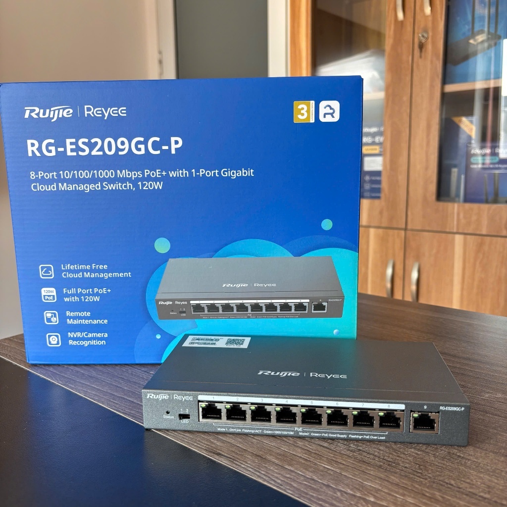 SWITCH POE 9 CỔNG RUIJIE RG-ES209GC-P - Tốc độ chuyển mạch 18Gbps, MAC 2K, Chống sét 4KV, Tích hợp W