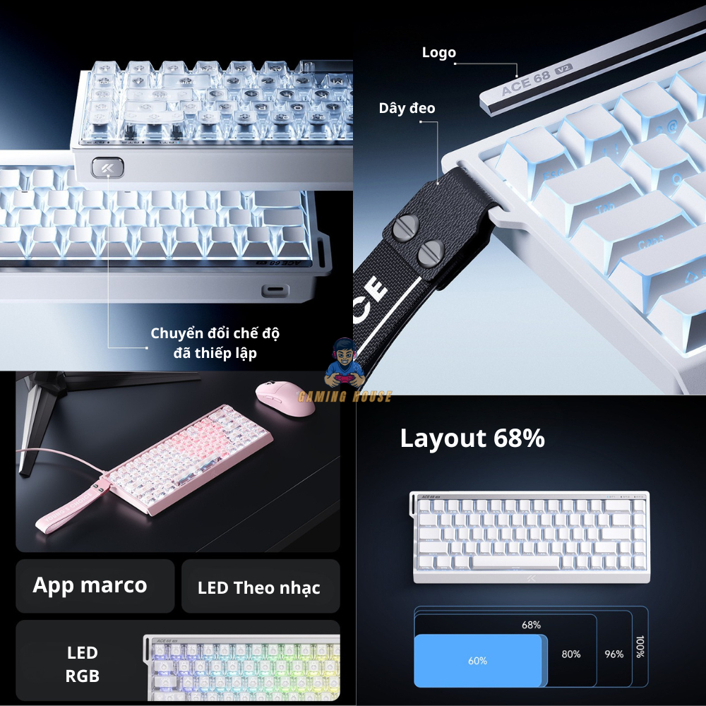 Bàn phím cơ Rapid Trigger Mchose ACE68 V2 - Poling Rate 8000hz - LED RGB - App marco - Hỗ trợ SOCD , RS , MT | BigBuy360 - bigbuy360.vn