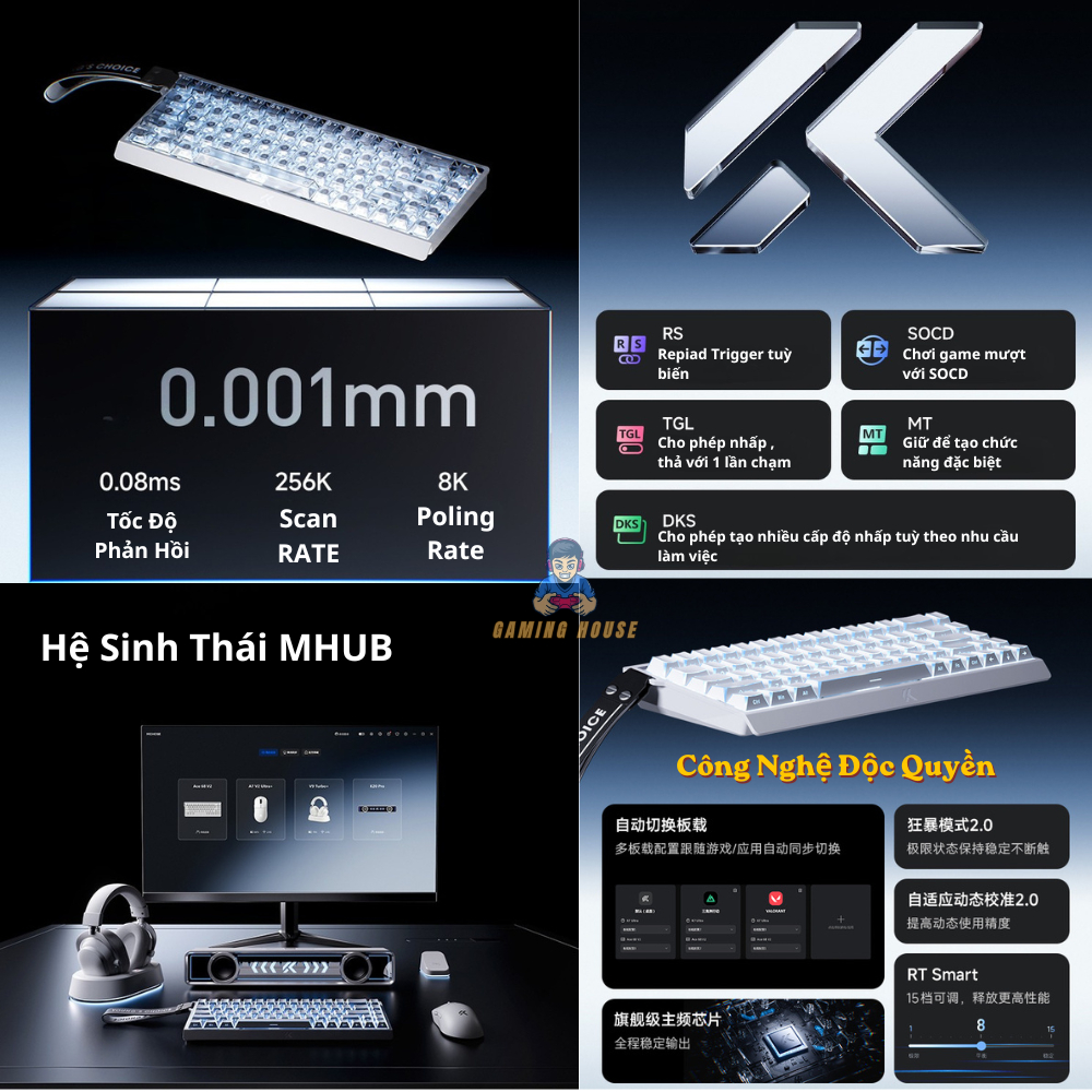 Bàn phím cơ Rapid Trigger Mchose ACE68 V2 - Poling Rate 8000hz - LED RGB - App marco - Hỗ trợ SOCD , RS , MT | BigBuy360 - bigbuy360.vn