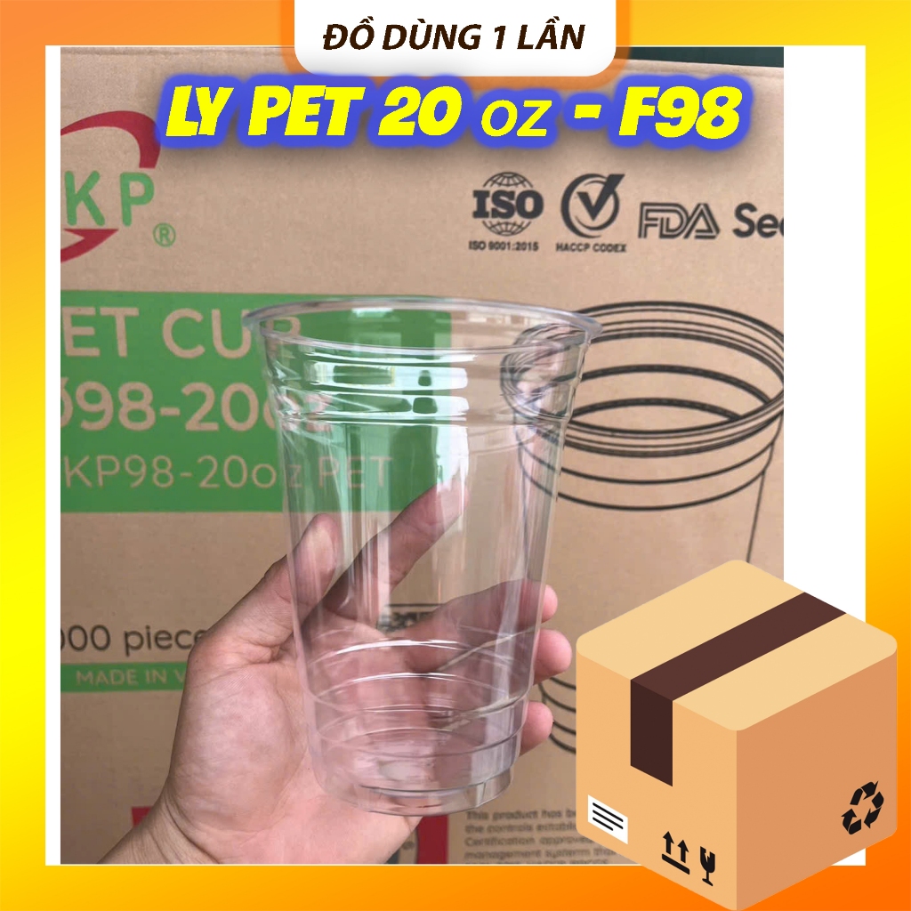 COMBO SỈ - Nguyên thùng 1000 ly - Ly PET 20oz (591ml), hàng dày UKP, có bán kèm nắp