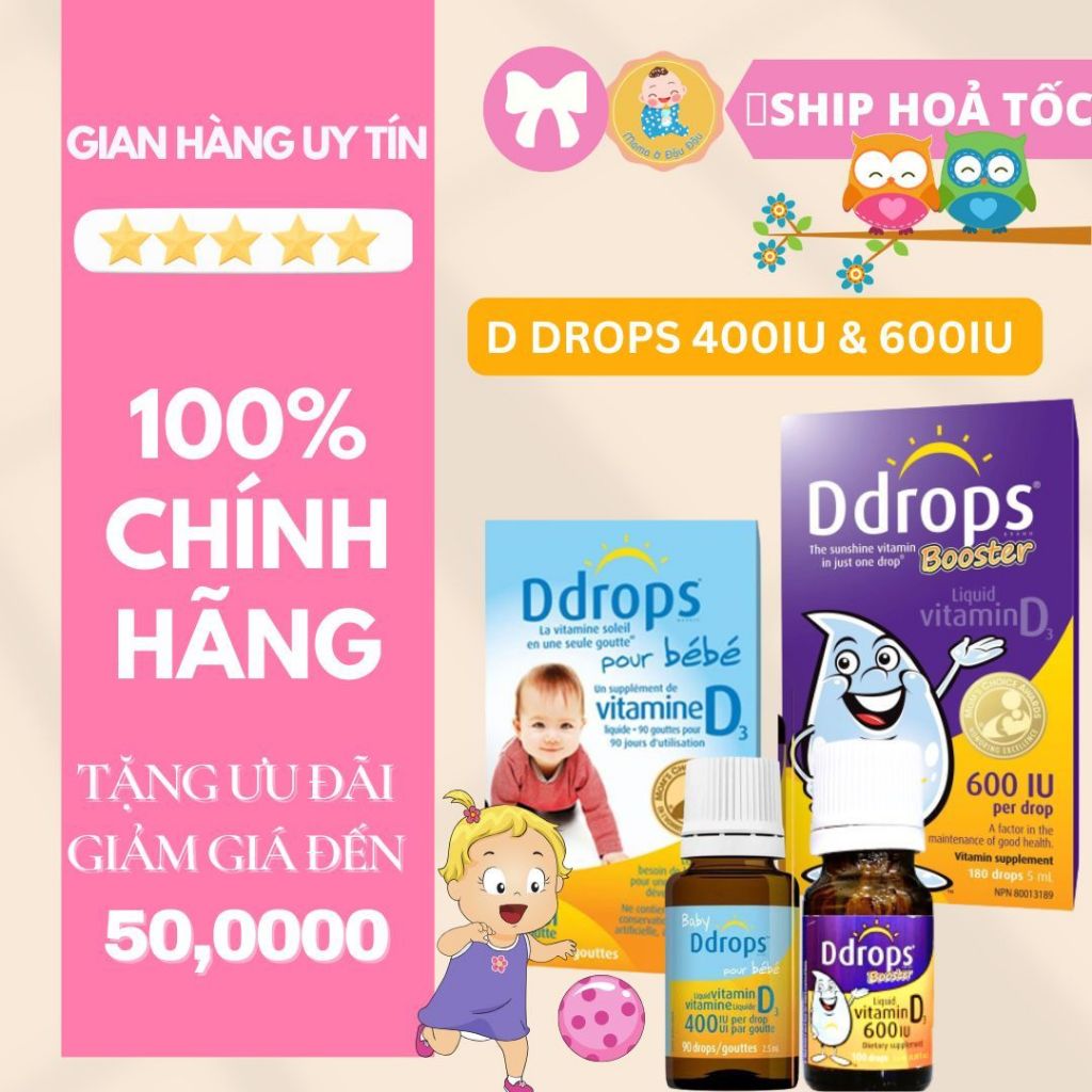 [Mẫu mới][Canada] Baby Ddrops 400IU vitamin D3, DDrops Booster 600 IU Vitamin D3 cho bé