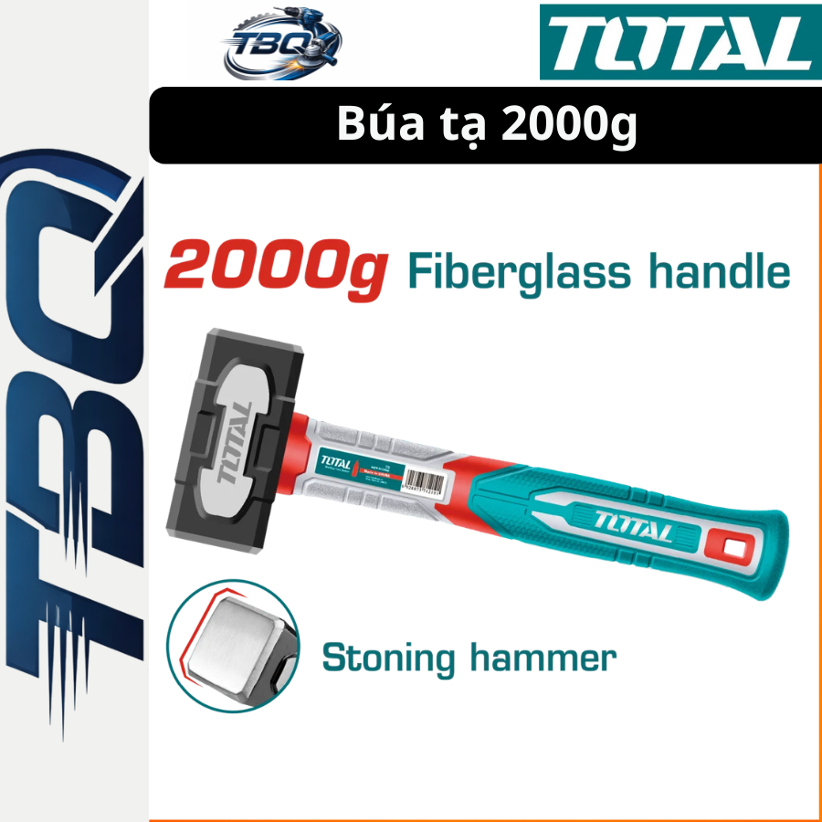 Búa Tạ TOTAL THSTH62000 2000g (2kg) - Đầu Thép Carbon 45# Rèn Thả, Cán Nhựa 3 Màu Chắc Chắn
