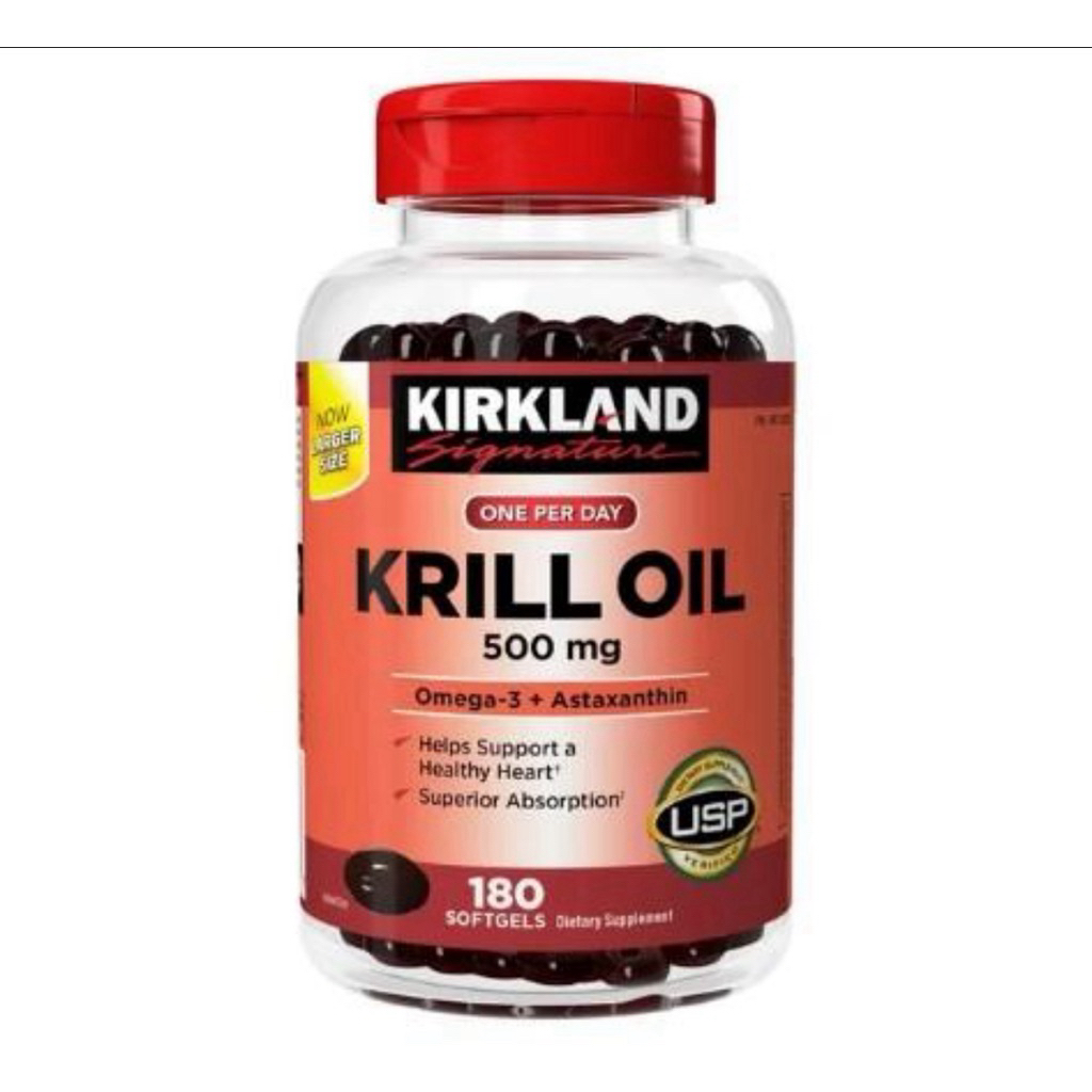 Dầu nhuyễn thể (dầu tôm) Kirkland Krill Oil Omega3 + Astaxanthin 500mg của Mỹ hộp 180 viên - mẫu mới