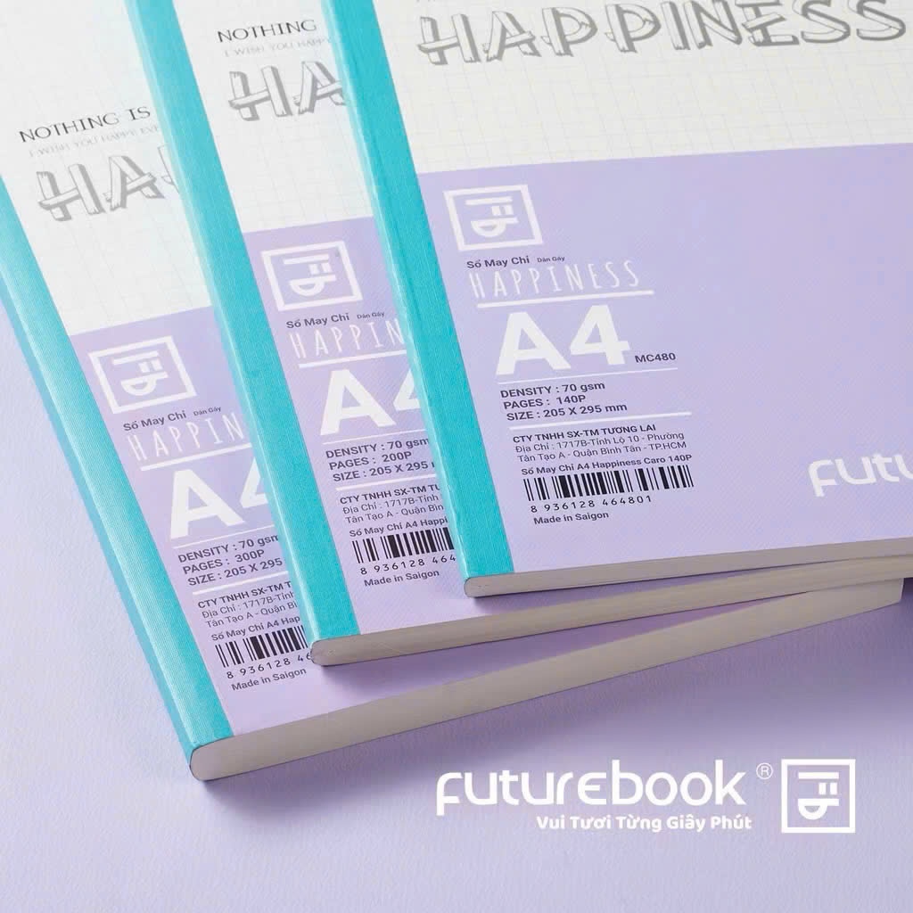 Sổ Caro/Kẻ Ngang - Vở May Chỉ A4 Happiness 140/200/300 trang 70gsm Futurebook