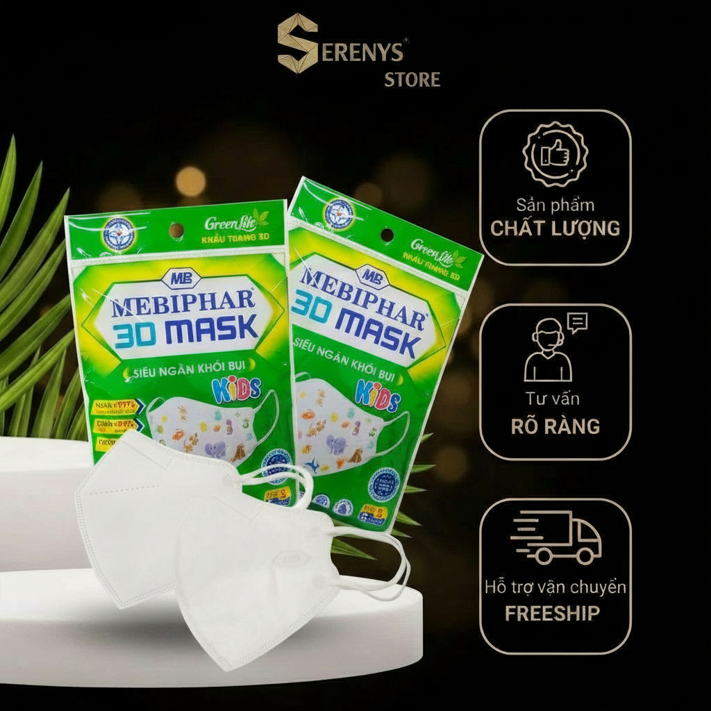 Combo 5 Túi Khẩu Trang Trẻ Em Mebiphar 3D Ôm Mặt Thoáng Khí, Hỗ Trợ Ngăn Bụi Cho Bé