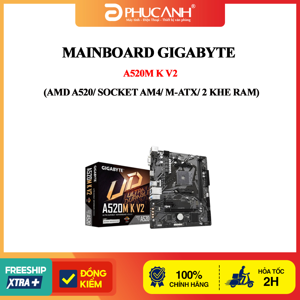 Mainboard Gigabyte A520M K V2 (AMD A520/ Socket AM4/ M-ATX/ 2 khe ram)