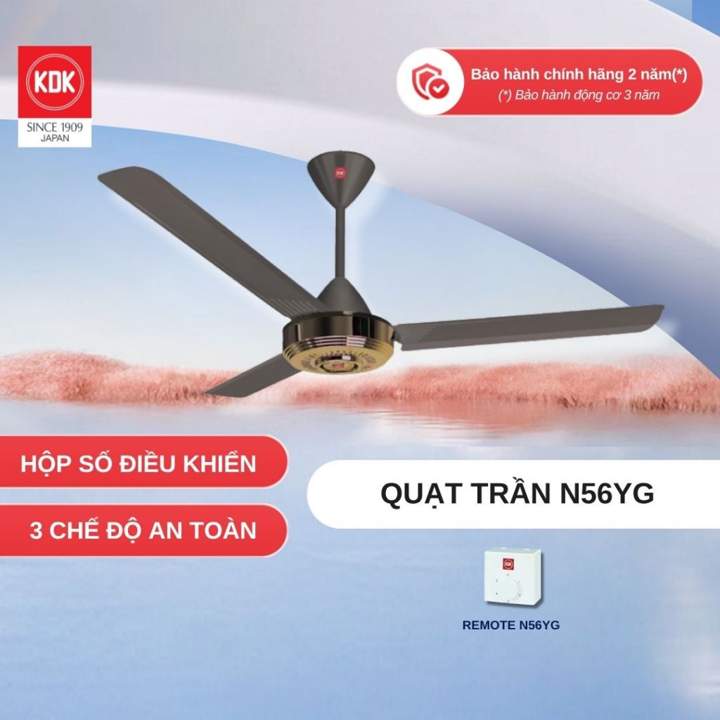 Quạt trần KDK N56YG cánh kim loại, 5 tốc độ gió,3 cánh 140cm, bảo hành chính hãng 24 tháng