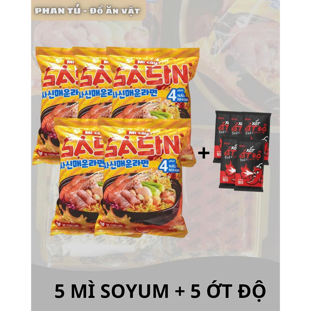 [combo 5] gói Mì cay Sasin vị Soyum + 5 gói xốt ớt độ