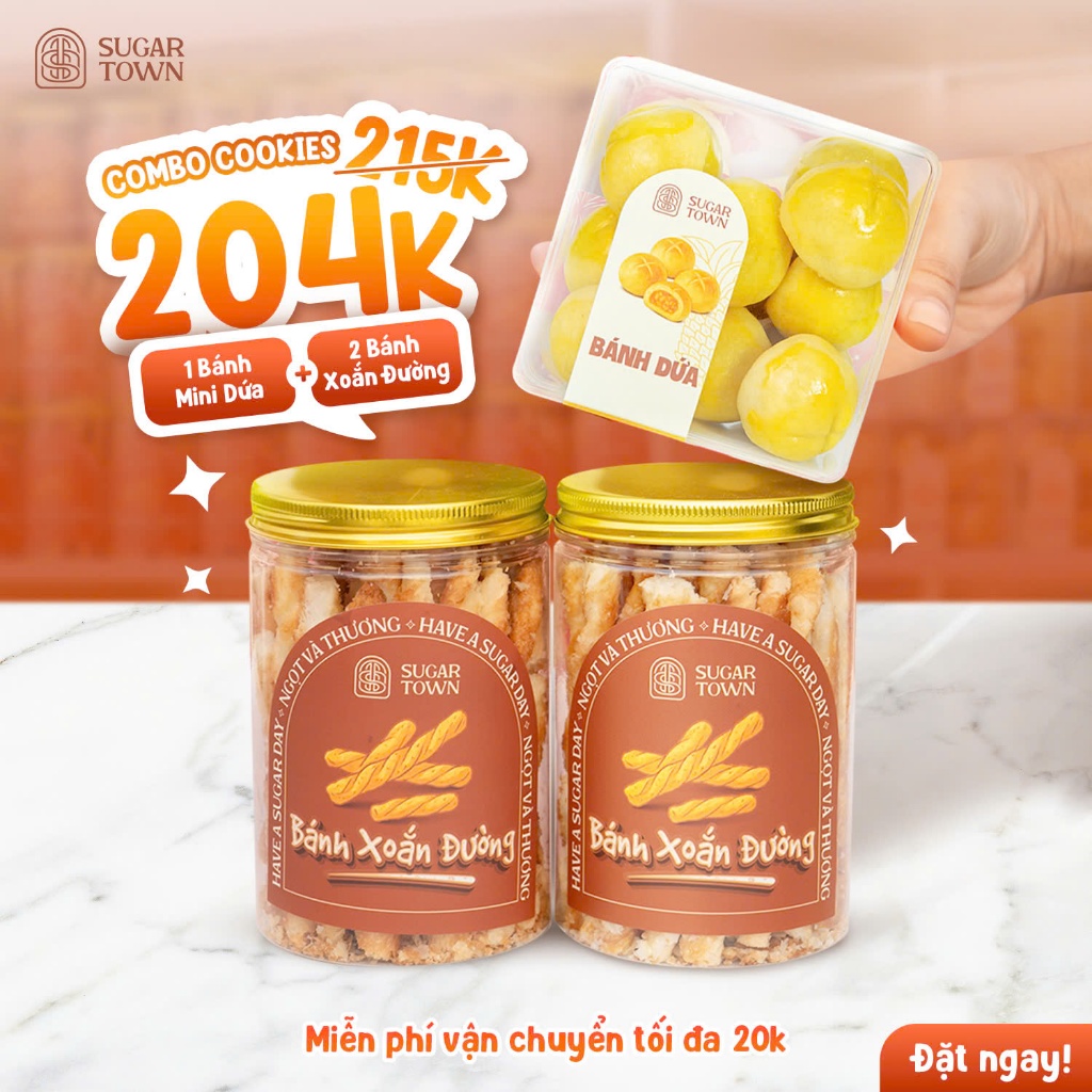 COMBO ngọt ngào gồm 2 hũ xoắn đường  và 1 bánh dứa Sugar Town