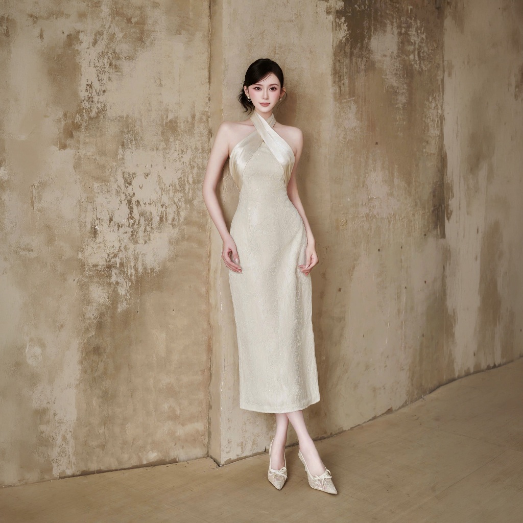 Celin Dress | Váy nữ Cup ngực ren vân hàn phối lụa midi H.I.U Fashion , dáng dài thiết kế sang trọng cao cấp HIU design | BigBuy360 - bigbuy360.vn