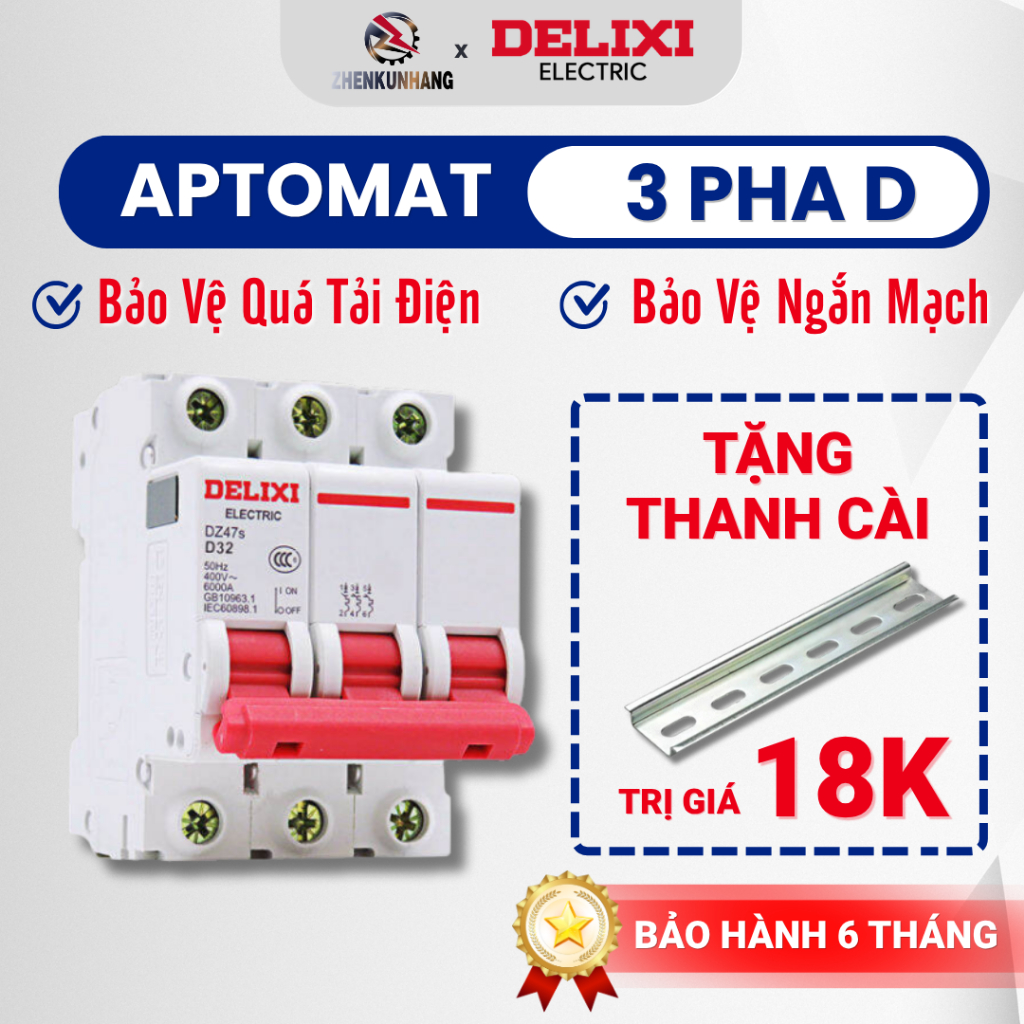 Aptomat, Cầu Dao Tự Động 3 Pha Cho Doanh Nghiệp Delixi Chống Quá Tải, Chống Ngắn Mạch DZ47s D3P