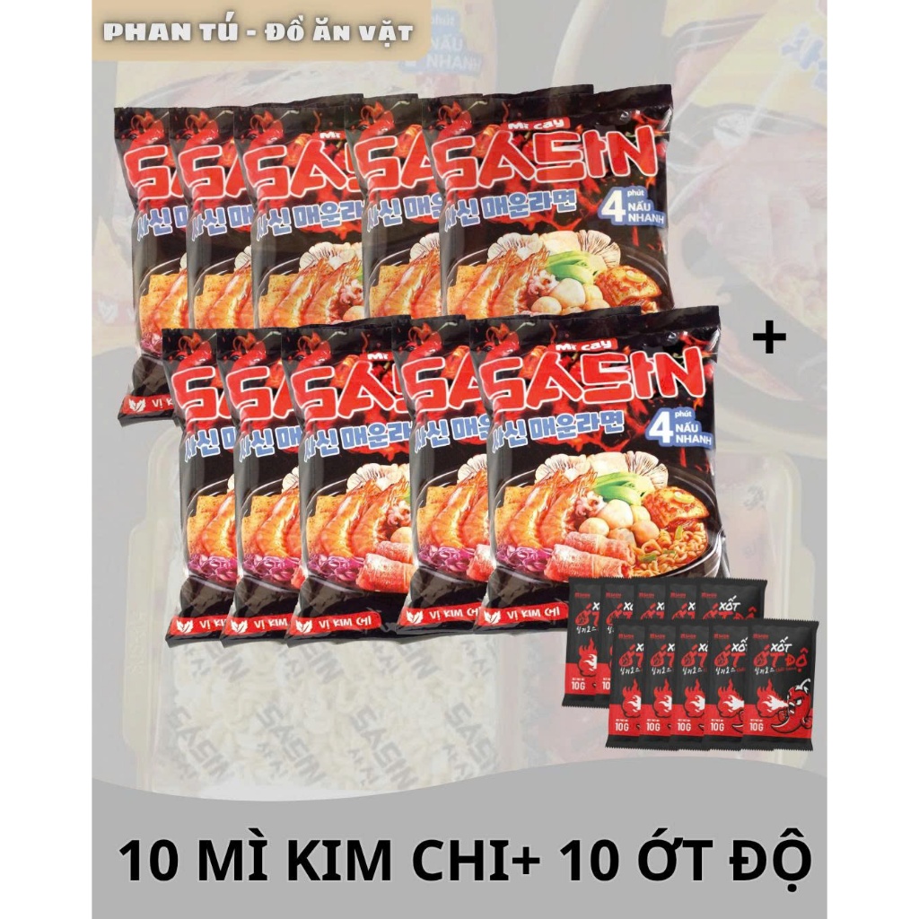 [Combo 10] gói MÌ CAY SASIN VỊ KIM CHI (10 gói mì + 10 gói ớt độ)