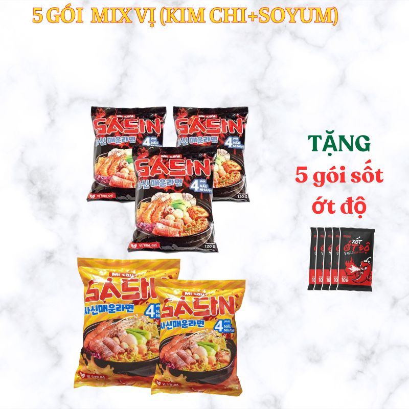 [Combo 5] gói mì cay SASIN + 5 gói ớt độ) (mix vị)