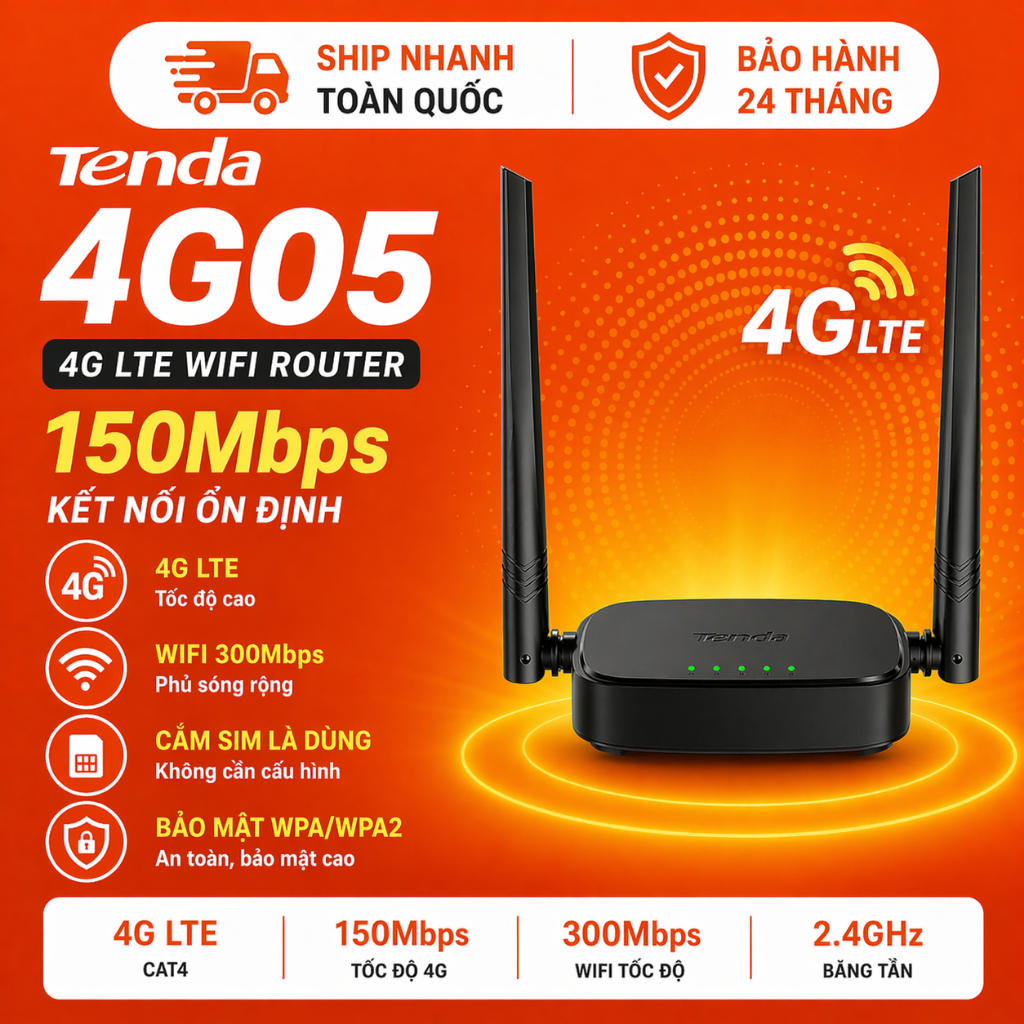 Router 4G Tenda 4G05 LTE WiFi 300Mbps Gắn SIM Phát WiFi Không Cần Cáp