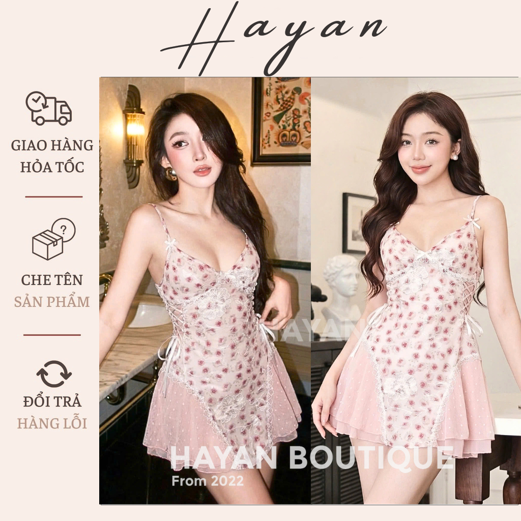 HT139b Váy ngủ 2s sexy phối ren hoa xinh kèm ĐỆM LÓT,đồ ngủ lụa triết eo tôn dáng HT139b