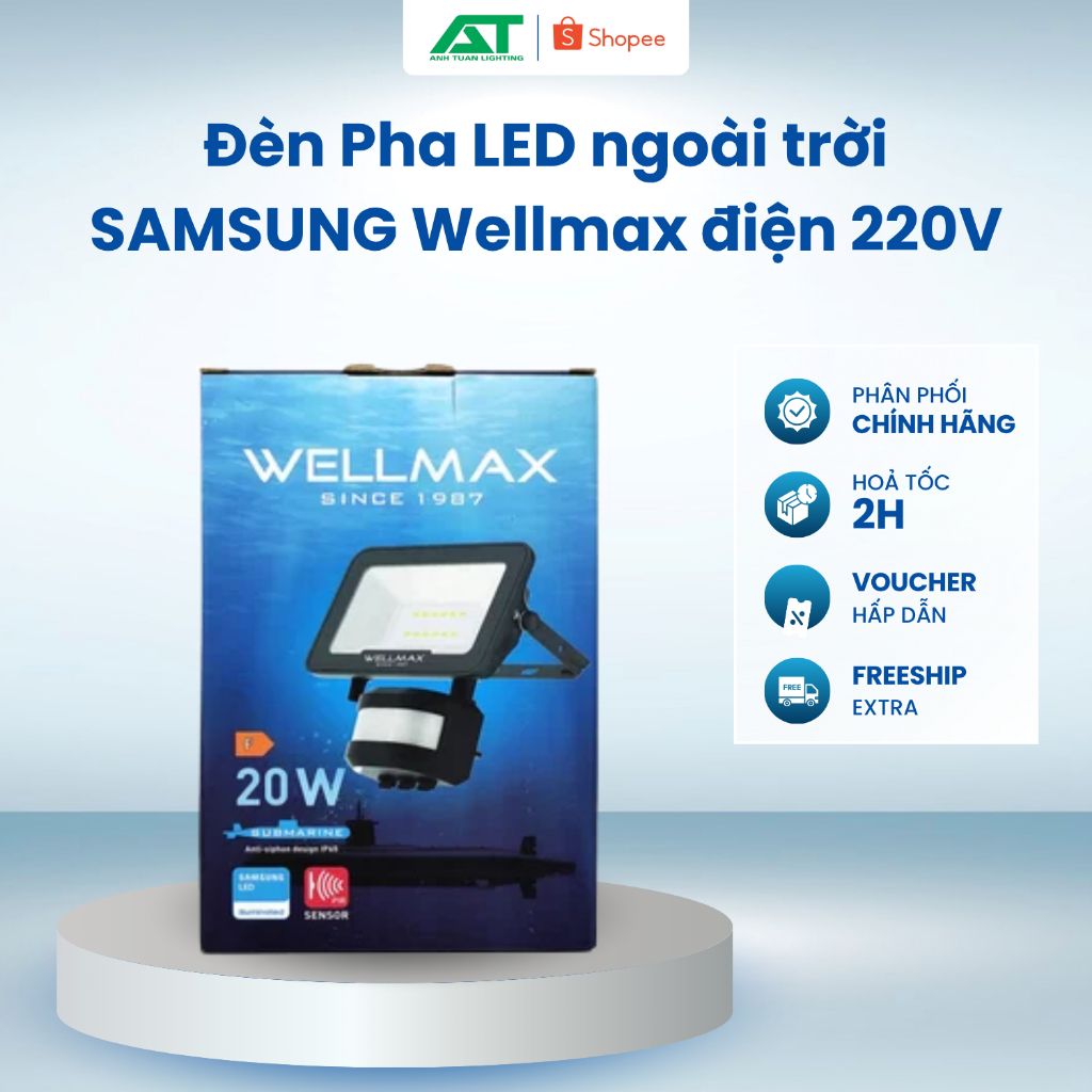 Đèn Pha LED ngoài trời SAMSUNG Wellmax điện 220V, Kèm điều khiển 3 chế độ sáng, nhiều chế độ màu | A