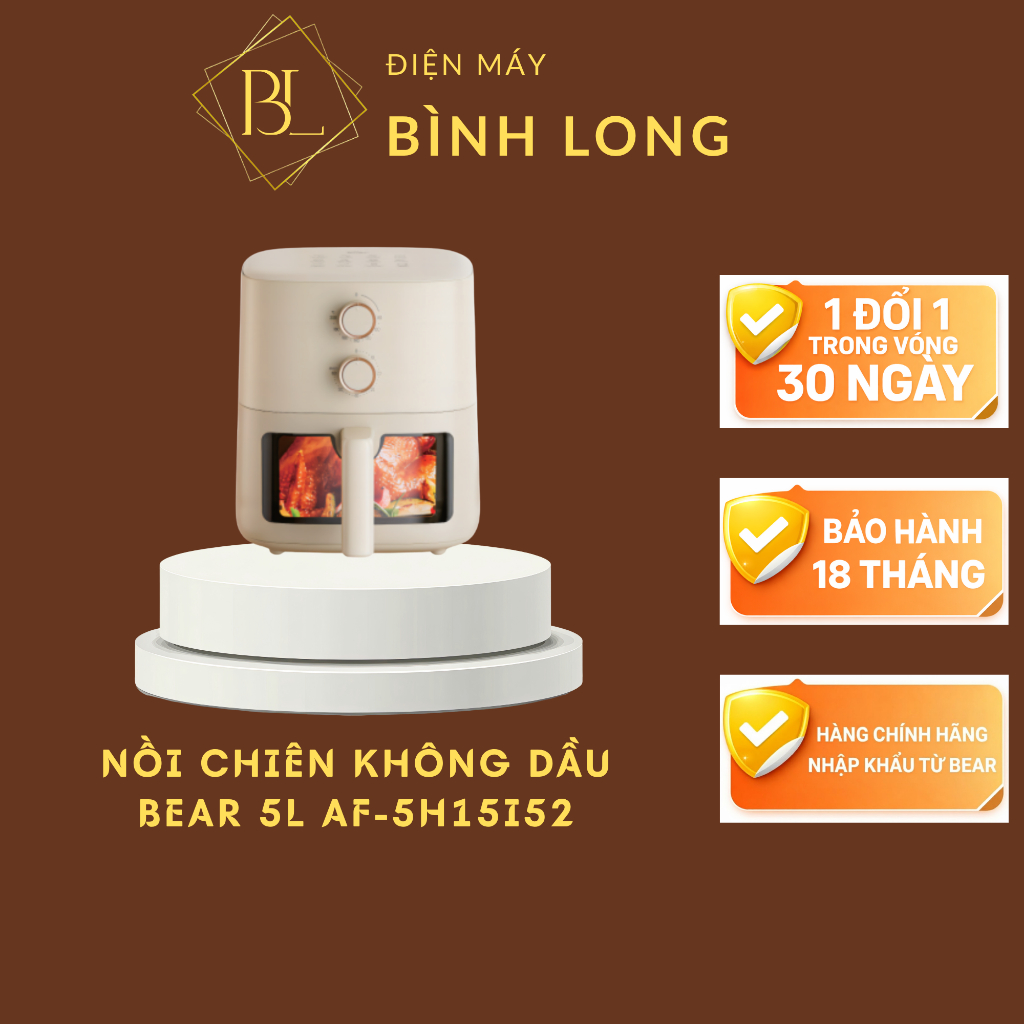 Nồi chiên không dầu Bear 5L AF-5H15I52 (Bản Quốc Tế) - Điện Máy Bình Long